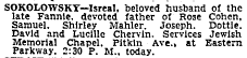 Israel Sokolowsky Death Notice