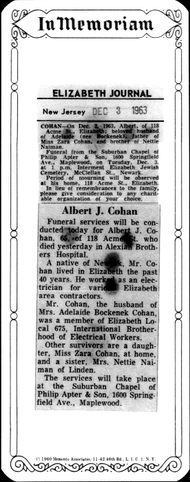 Albert Cohan, Obituary