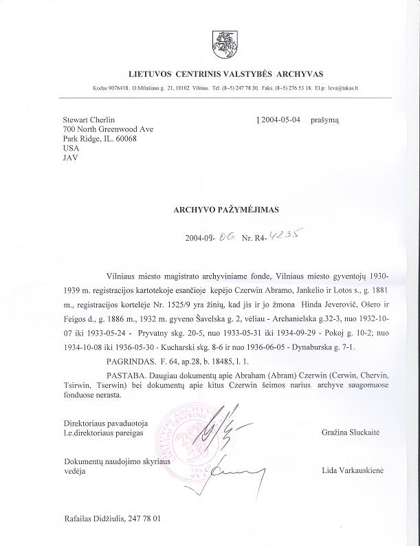 Abraham Chervin Re: Registration